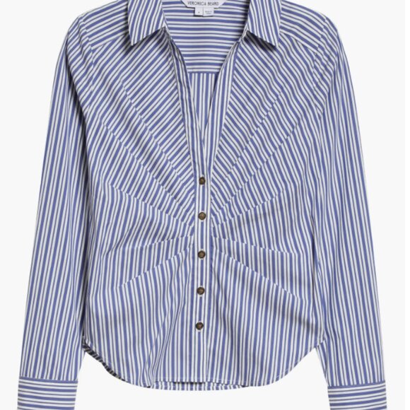Veronica Beard Joelle Gathered Stripe Button-Front Top in Classic Blue - NWT! - Picture 2 of 11